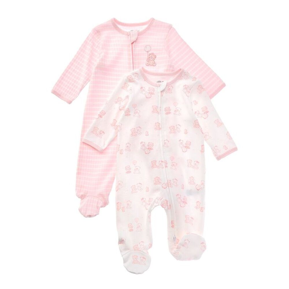 Little Me Girls 2Pk Bears Footie, Pink
